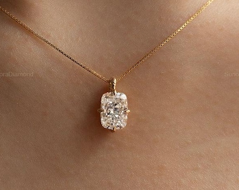 Cushion Cut Moissanite Pendant Necklace, Solitaire Diamond Necklace, Minimalist Gold Necklace, Dainty Bridal Jewelry, Gift for Her