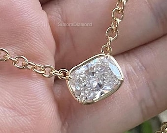 Cushion Cut Diamond Necklace in Gold | Bezel Set Diamond Pendant with 18" chain | Dainty Everyday Diamond Jewelry | Minimalist Fine Jewelry