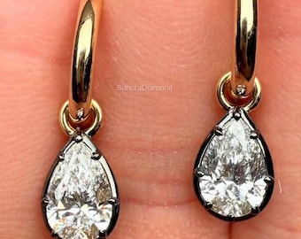 Pear Moissanite Drop Earrings, Teardrop Dangle Earrings, Bezel Gold Earrings, Minimalist Bridal Jewelry, Gift for Her