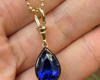 Pear Shaped Blue Sapphire Pendant | Georgian Style Pendant | Sapphire Drop Necklace | September Birthstone Jewelry | Elegant Gift for Her