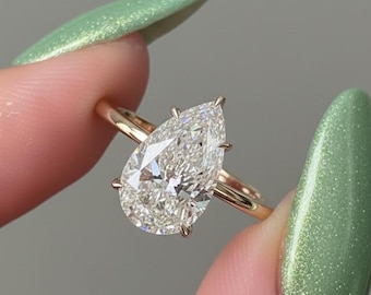 Pear Cut Moissanite Diamond Ring | 14k 2ct Solitaire Engagement Ring