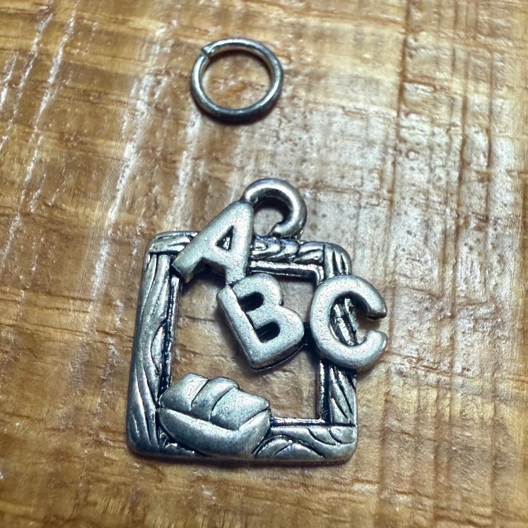 Vintage Silver 800 ABC Alphabet Square Frame Charm Pendant Education ...