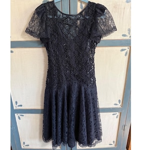 chinese dress ladies Vintage 1970s Giorgio Beverly Hills Cocktail Dress Black Silk Chiffon & Lace M