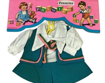 Conjunto de ropa para muñecas Premier vintage, vestido para niñas, chaleco, ropa de juguete, azul