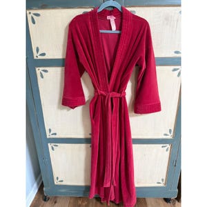 Vintage Adoria Red Velour Robe Long Wrap Kimono Sleeve Plush Belted Ruby Red L
