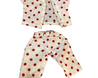 Conjunto de pijama y ropa de muñeca vintage con lunares rojos, top y pantalones, moda para bebé