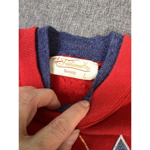 Vintage Red Argyle Denim Patchwork Sweatshirt Siz… - image 4