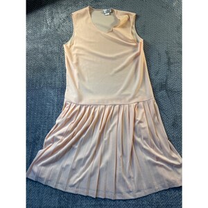 Vintage Donna Neal Peach Drop Waist Pleated Dress Sleeveless Size 16.5 USA Made