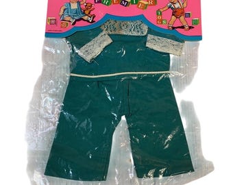 Pijamas para muñecas Premier Togs, ropa de dormir, ribete de encaje verde azulado, vintage, NOS
