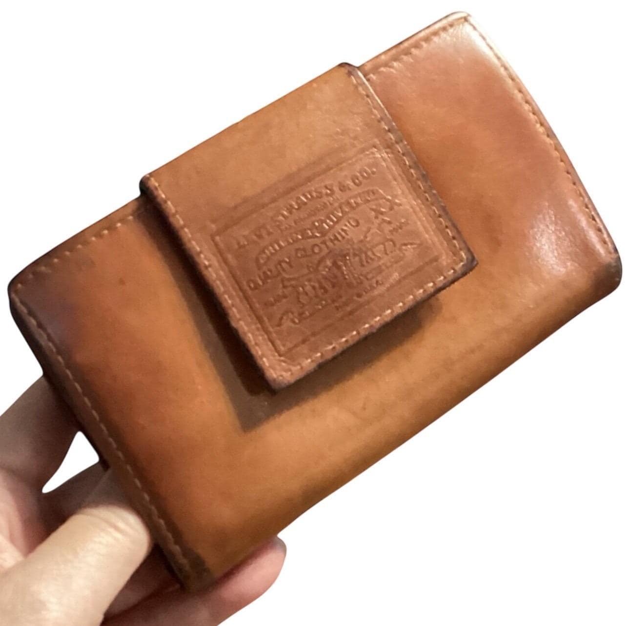 Levi Strauss Vintage Brown Cowhide Leather Bifold Wallet Kiss-Lock Western Retro