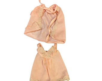 Vintage Doll Clothing Pink Lace Nightgown Robe Set Barbie Sweet 16