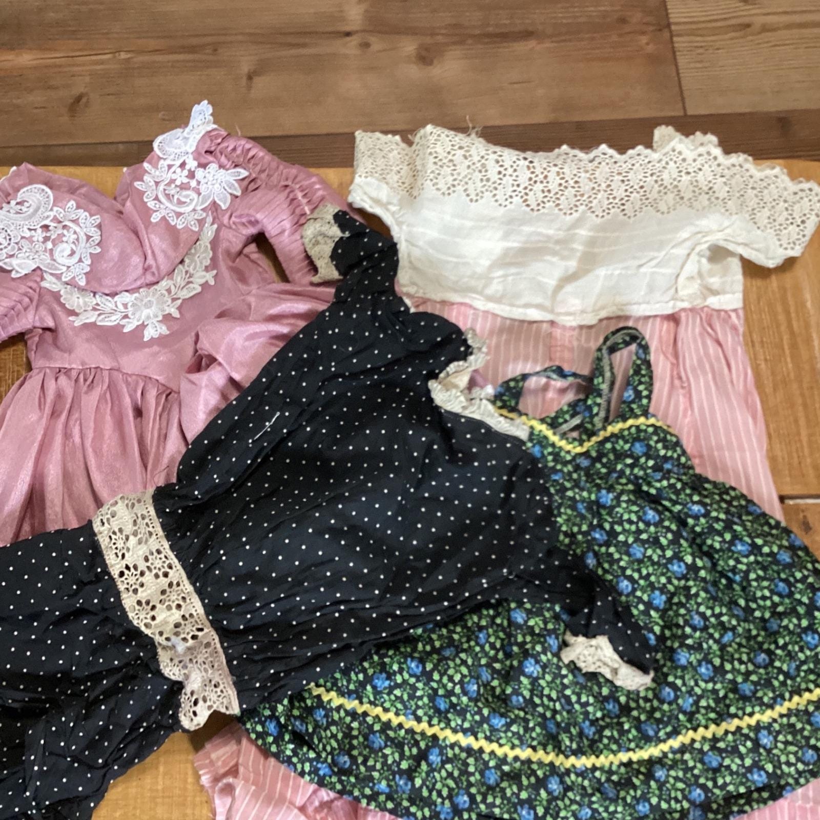Vintage Doll Dress Lot 4pc Polka Dot Floral Striped Lace Victorian…