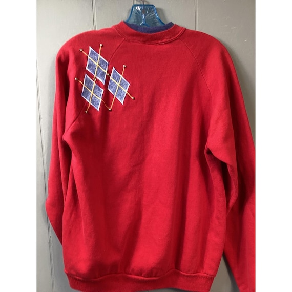 Vintage Red Argyle Denim Patchwork Sweatshirt Siz… - image 3