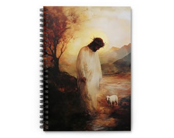 Jesus with Lamb Notebook - Christian Prayer Journal - Good Shepherd Religious Art Diary - Bible Study Gift for Women Ruled Spiral