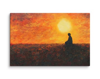 Canvas muurkunst – zonsondergang meditatie neutrale natuur landschapsafdruk voor mindful woonkamerdecoratie