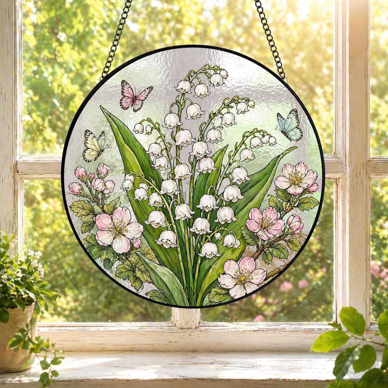May Birth Flower Glass Suncatcher Lily of the Valley UV Printed Window ...