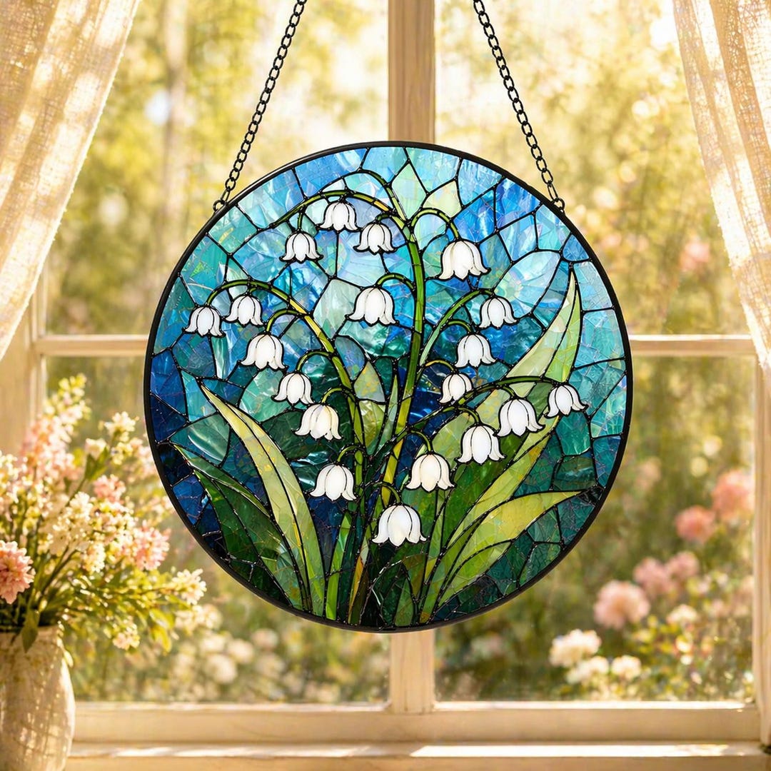 May Birth Flower Glass Suncatcher Lily of the Valley Window Hanging UV ...