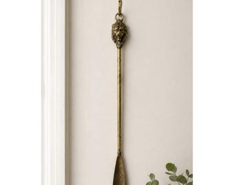 Vintage 18.5" Solid Brass Lion Head Long Handle Shoe Horn Made in India