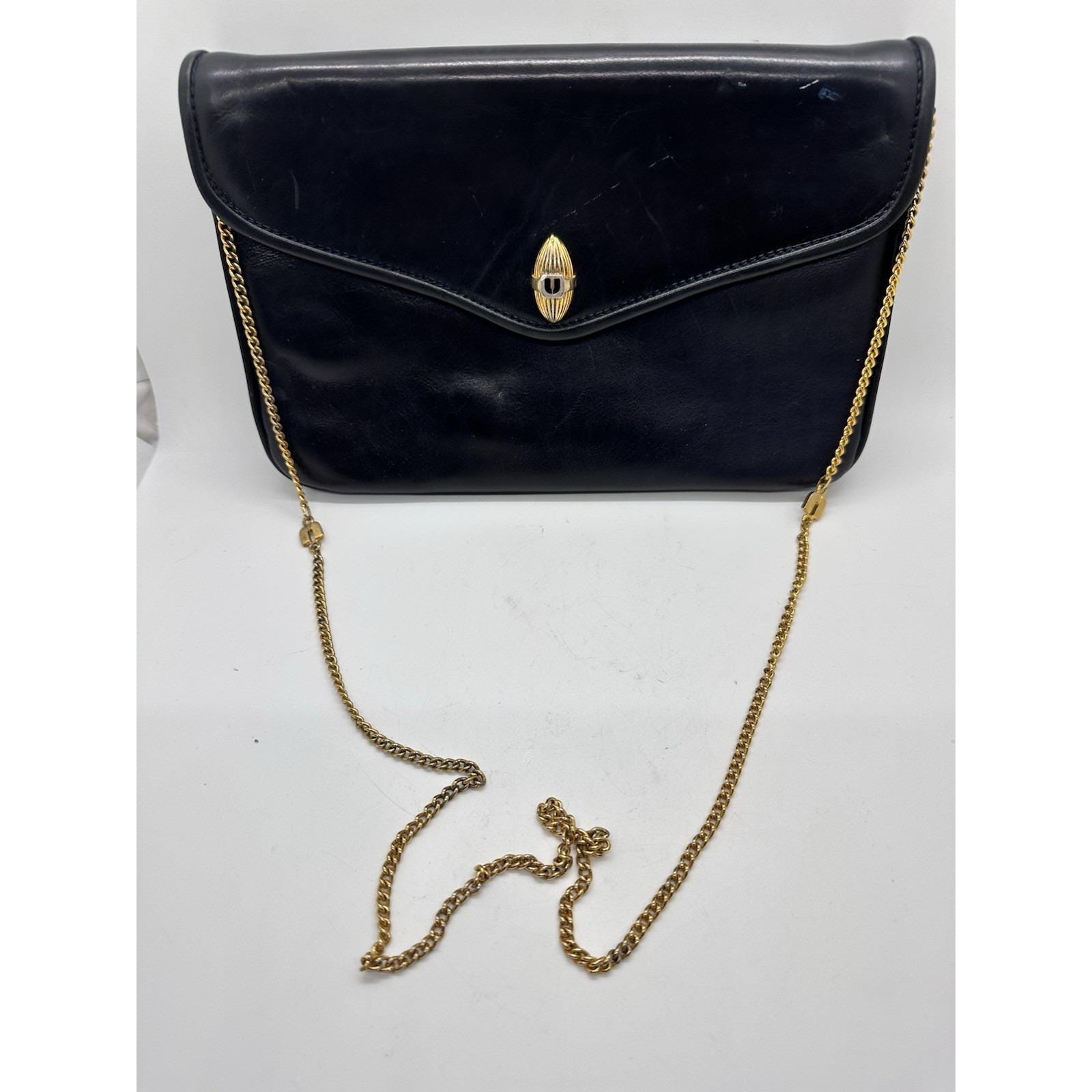 ショルダーバッグ ungaro 2way one shoulder bag A4 leather 80s Vintage UNGARO Dark Navy / Black Genuine Leather Handbag
