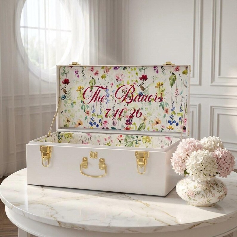 Wedding Keepsake Box, Personalized Bridal Trunk, Custom Memory Chest
