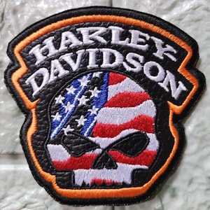 HD style biker skull patches with US flag colors for sewing 3.5" aprox