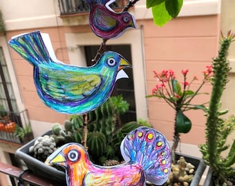 Pagina da colorare di uccelli per bambini, arredamento per la casa (schema PDF)