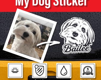 Custom Pet Portrait Vinyl Decal, Personalized Dog Face Sticker (Black/White)