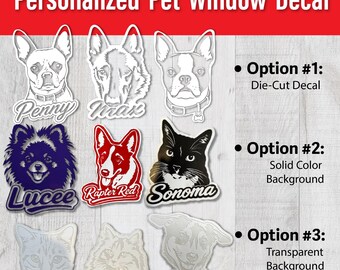Custom Pet Portrait Vinyl Decal, Dog Cat Window Sticker (Black & White)