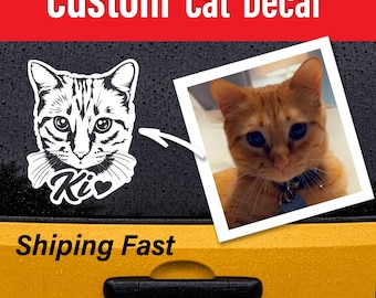 Custom Cat Photo Decal, Personalized Pet Portrait Vinyl Sticker