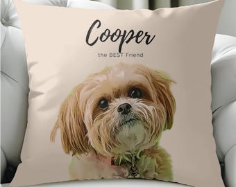 Custom Pet Portrait Pillow, Dog Memorial Gift, Personalized Keepsake