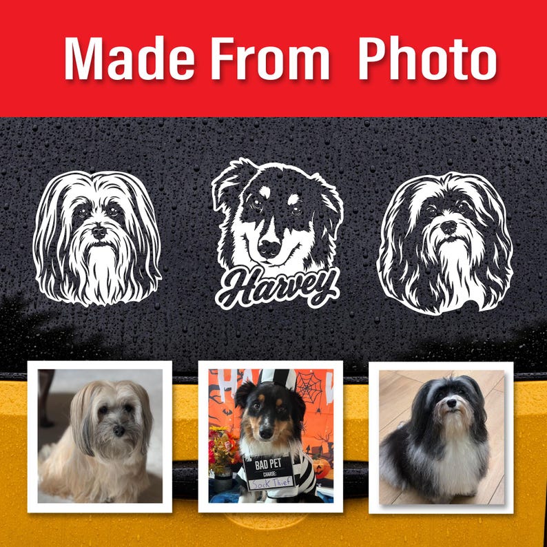 Vinilo adhesivo personalizado con retrato de mascota, pegatina personalizada para perro, gráfico resistente a la intemperie para ventanas de coche. imagen 8