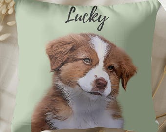 Custom Pet Portrait Pillow, Dog Memorial Gift