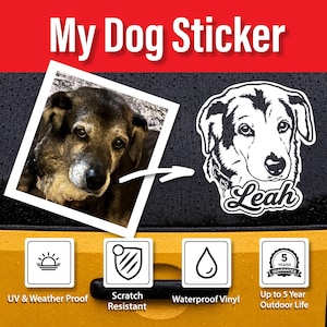 Vinilo adhesivo personalizado con retrato de mascota, pegatina personalizada para perro, gráfico resistente a la intemperie para ventanas de coche. imagen 6