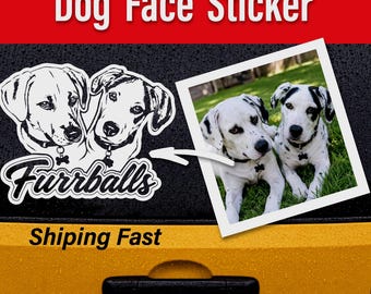 Custom Pet Portrait Vinyl Decal, Personalized Dog Face Sticker, Black White Design
