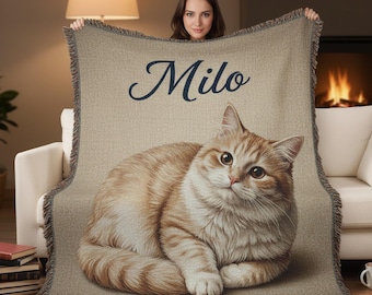 Manta personalizada con retrato de mascota, tapiz fotográfico con nombre personalizado: foto personalizada de gato y perro - Efecto acuarela