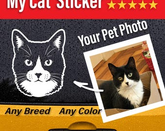 Custom Cat Photo Decal, Personalized Pet Vinyl Sticker, Cat Lover Gift