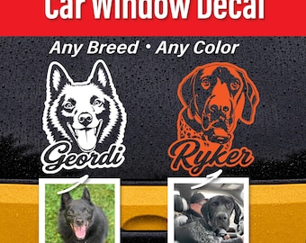 Custom Pet Car Window Decal, Personalized Dog Vinyl Sticker, Black and White Portrait