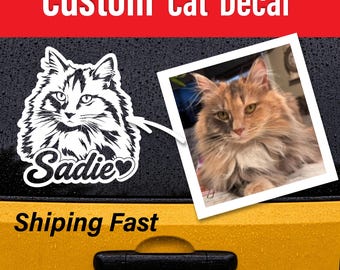 Custom Cat Photo Decal, Personalized Pet Portrait Vinyl Sticker