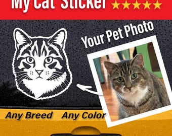 Custom Cat Photo Decal, Personalized Pet Vinyl Sticker, Cat Lover Gift