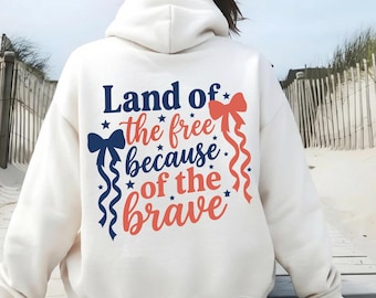 Land of the Free Because of the Brave SVG PNG | Patriotic Coquette USA Design (Digital Download)