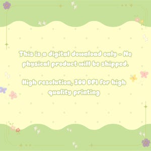 May include: A pale yellow digital graphic with a light green wavy border, featuring small colorful butterflies and stars. The text reads: This is a digital download only - No physical product will be shipped. High resolution, 300 DPI for high quality printing.