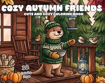 Cozy Autumn Friends Coloring Pages Printable | Bold and Easy Autumn Animal Coloring Book | Cute Woodland & Farm Animals | All Ages PDF + PNG
