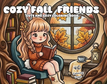 Cozy Fall Friends Coloring Book Autumn Woodland Animals Coloring Pages Cute Cozy Cottagecore Printable Digital Download Bold & Easy