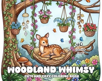Kolorowanki Woodland Whimsy Przytulne leśne zwierzęta do druku Słodkie kolorowanki Cottagecore do pobrania w formacie PDF PNG Wyraziste i łatwe