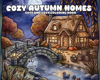 Cozy Autumn Homes Coloring Book for Adults Teens Bold & Easy Christmas Coloring Pages Cute Relaxation Holiday Objects Printable PDF PNG
