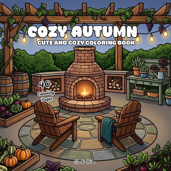 Cozy Autumn Coloring Pages Printable | Bold & Easy Coloring Book | Autumn Aesthetic Coloring Pages | PDF + PNG
