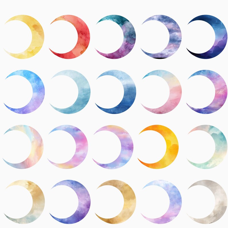 20 Watercolor Crescent Moon PNG Clipart | Soft Pastel Celestial Art - Etsy