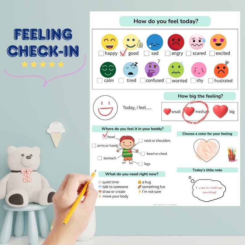 Feel. Check Sign Feelings Check-in & Color Chart Set | SEL Printable for Kids - Etsy ...