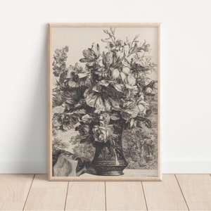 Vintage Zeichnung einer Vase mit Blumen - Schwarzweiß Vintage Kunst - Natur Skizze - Florale botanische Kunst - Sofortiger Download