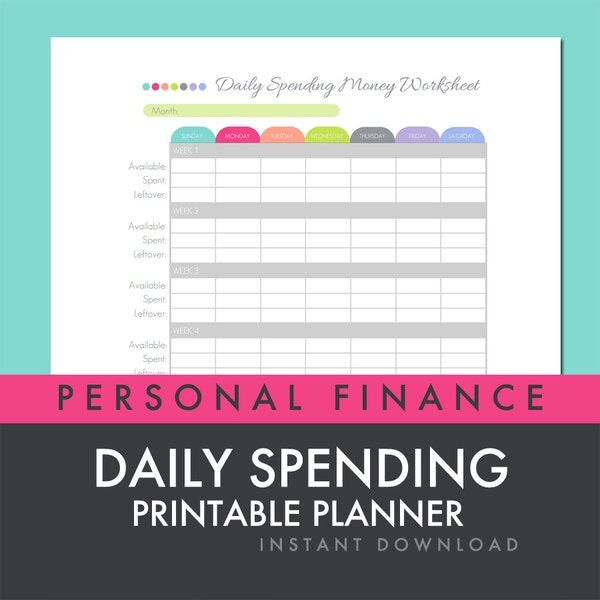 Budget Worksheet for people who hate budgets - Daily Spending Money Calculator Worksheet - Printable PDF INSTANT DOWNLOAD